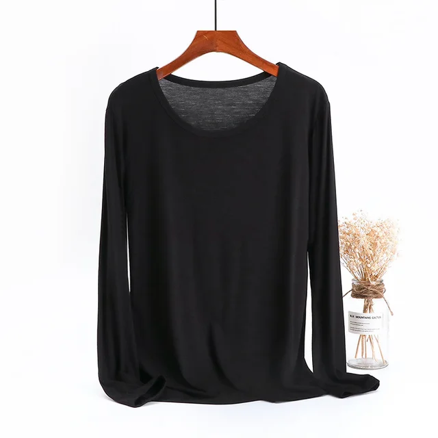 Women's Plus Size Modal Long sleeved T shirt Black Top - Shop at LoveMi