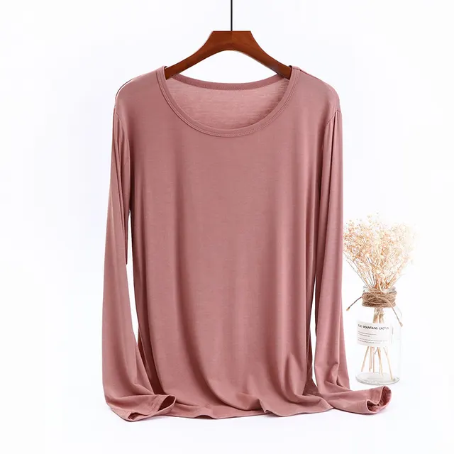 Women's Plus Size Modal Long sleeved T shirt Dried Shrimp Powder Top - Shop at LoveMi