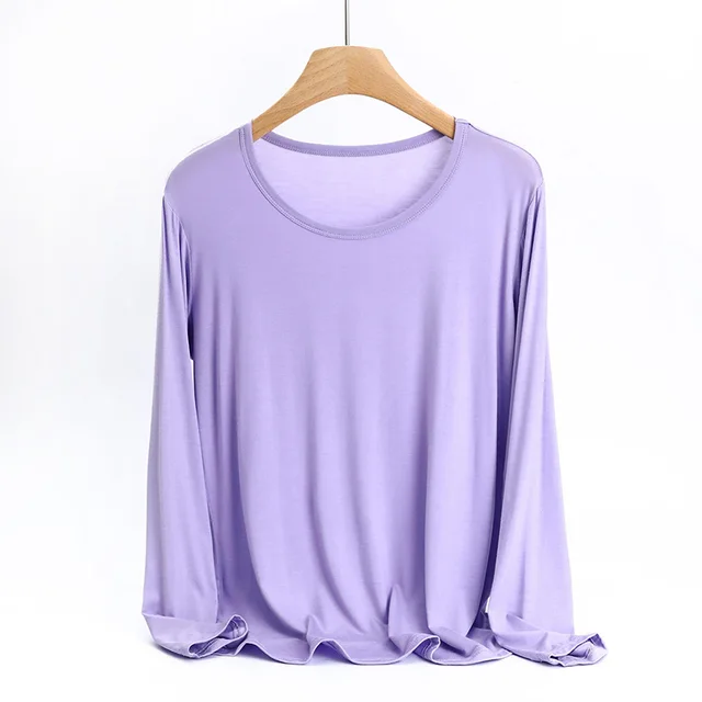 Women's Plus Size Modal Long sleeved T shirt Light Purple Tops - Shop at LoveMi