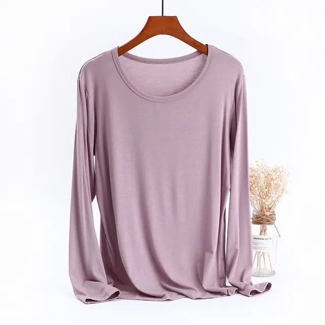 Women's Plus Size Modal Long sleeved T shirt Lotus Root Purple Top - Shop at LoveMi