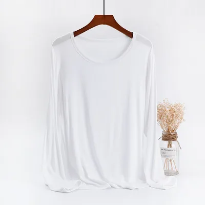Women's Plus Size Modal Long sleeved T shirt White Top - Shop at LoveMi