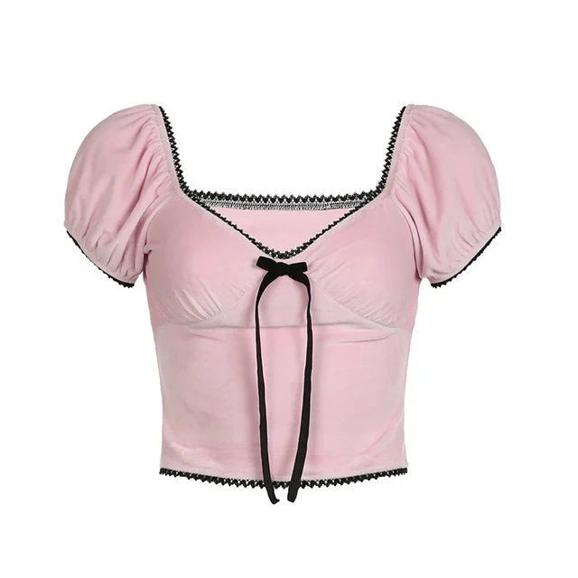 Sweet Maiden Lace Bow Lace up Top Pink - Shop at LoveMi