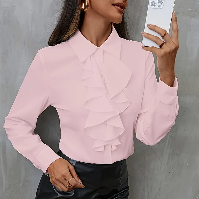 New Loose Chiffon Shirt Women Ruffles Pink - Shop at LoveMi