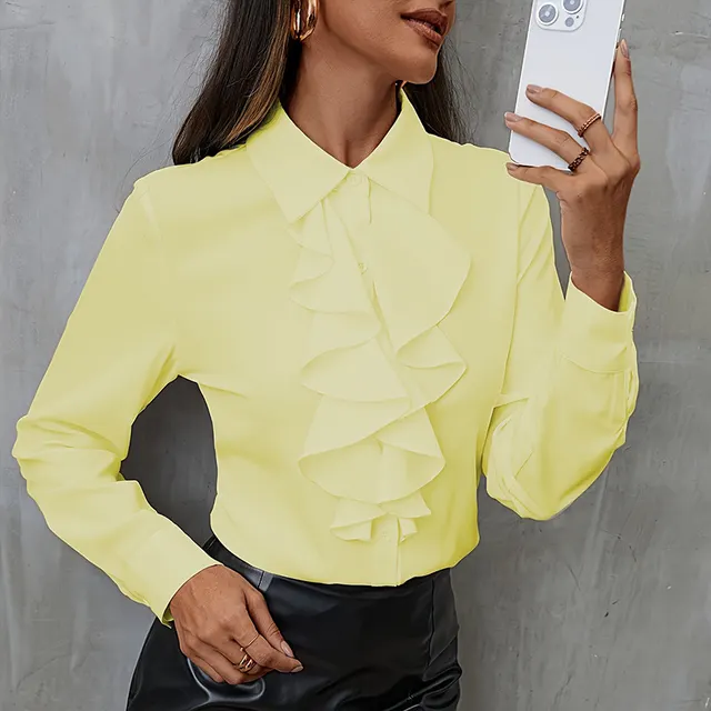 New Loose Chiffon Shirt Women Ruffles Yellow - Shop at LoveMi
