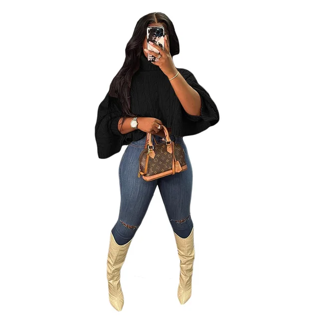 Loose Fashion Short Personalized Sweater Top Black - Shop at LoveMi