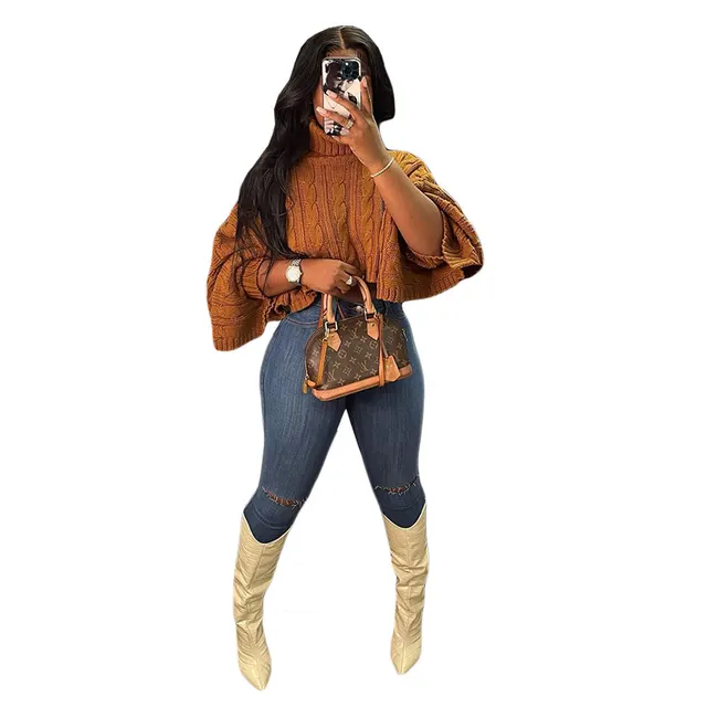 Loose Fashion Short Personalized Sweater Top Camel - Shop at LoveMi