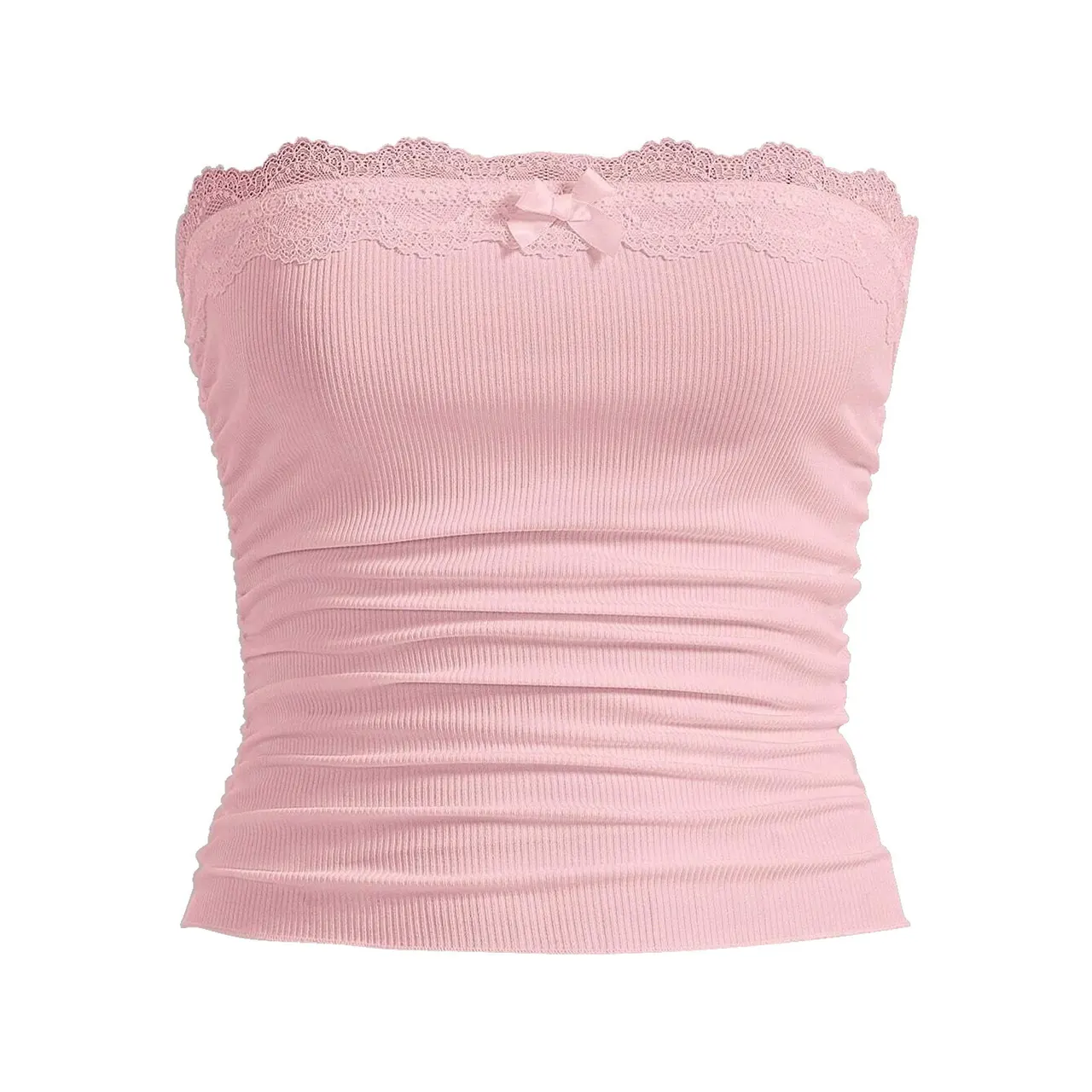 Wrapped Chest Pleated Solid Color Vest Top - Pink