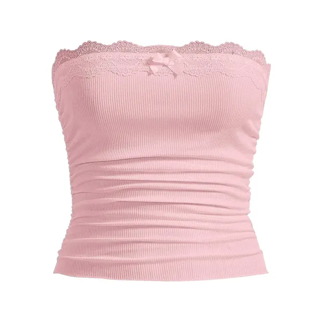 Wrapped Chest Pleated Solid Color Vest Top Pink - Shop at LoveMi