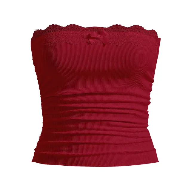 Wrapped Chest Pleated Solid Color Vest Top Red - Shop at LoveMi