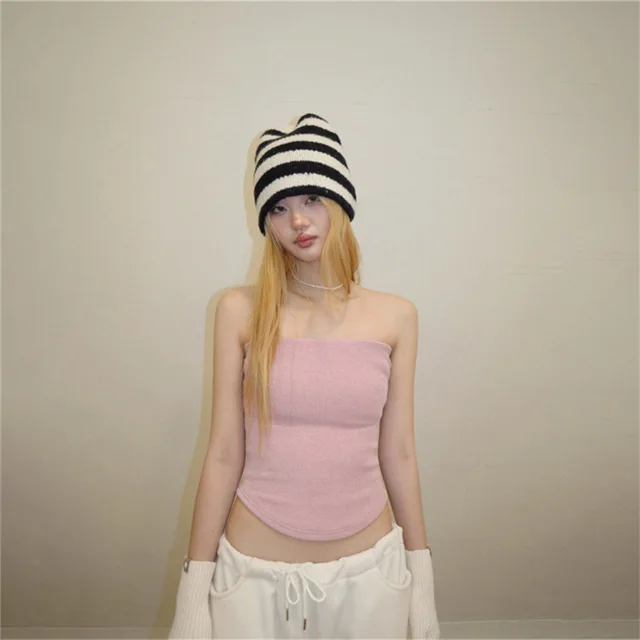 Women's Fashion Pure Color Tube top Vest Outer Tops Pink - Shop at LoveMi
