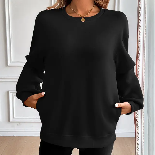 Loose Long Sleeve Casual Sweatshirt Women Black - Shop at LoveMi