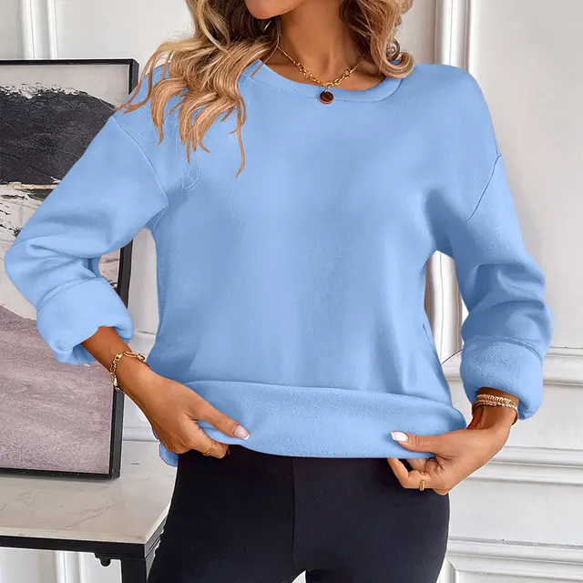 Loose Long Sleeve Casual Sweatshirt Women Light Blue - Shop at LoveMi