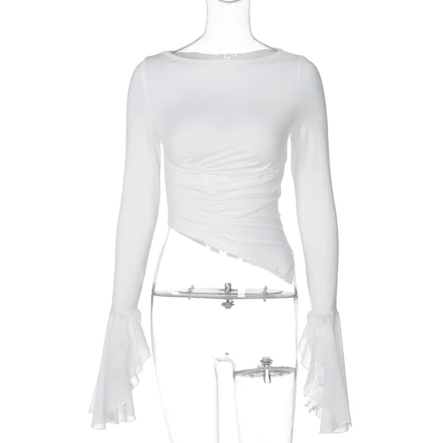 Women's Fashion Tight Pleated Mesh Top White - Shop at LoveMi