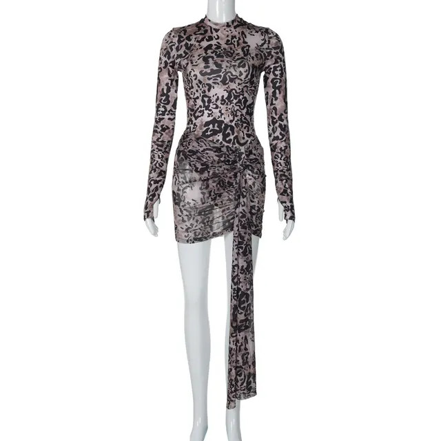 Women's Leopard Print Jumpsuit Mesh Suit Khaki - Shop at LoveMi