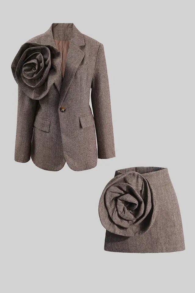New Three dimensional Flower Casual Suit Jacket Set - Shop at LoveMi