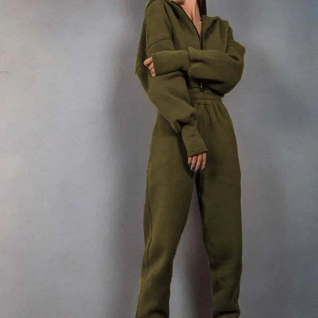 Women's Hooded Jumpsuit Sports Casual One piece Suit Army Green - Shop at LoveMi