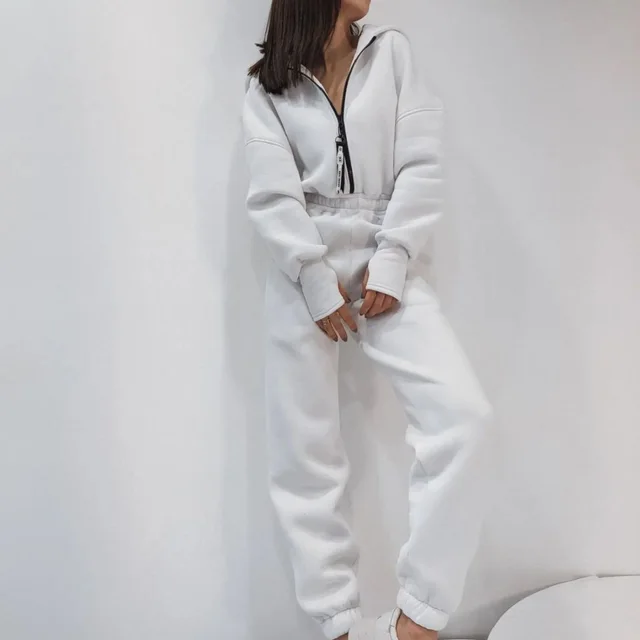 Women's Hooded Jumpsuit Sports Casual One piece Suit White - Shop at LoveMi