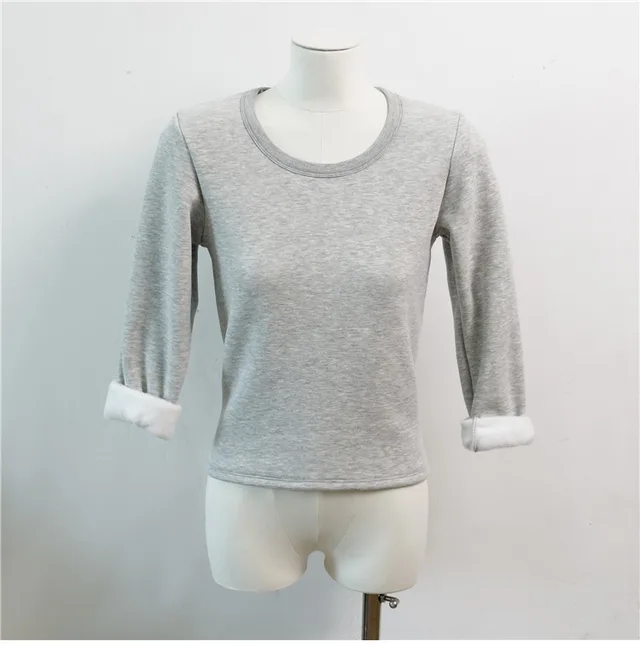 Autumn And Winter Velvet Padded Bottoming Shirt Women Gray - Shop at LoveMi