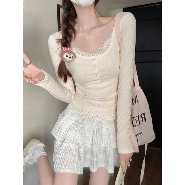 Apricot Pure Lace Bm Floral Long Sleeve Apricot - Shop at LoveMi