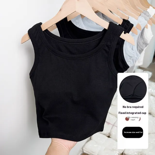 Plus Size With Chest Pad Bottoming Camisole Black - Shop at LoveMi