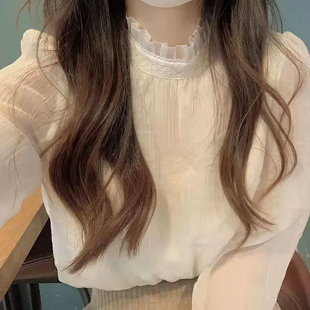 Lace Stand Collar Lace Bottoming Shirt Women's Spring And Autumn Design Sense Apricot - Shop at LoveMi