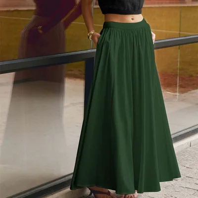 High Waist Casual All matching Women's Wear Large Swing Dress Green - Shop at LoveMi