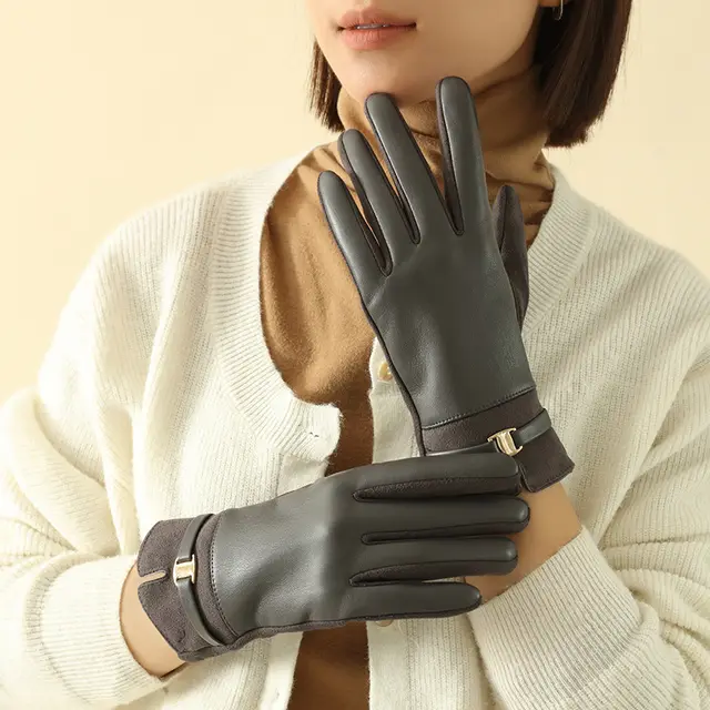 Warm keeping And Cold proof Plus Suede Velvet Gloves Gray - Shop at LoveMi