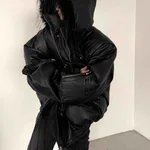 Big Fur Collar Hooded Niche Design Cotton-padded Jacket - Black
