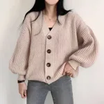 Korean Style V-neck Solid Color Dinified Sweater Coat - Apricot