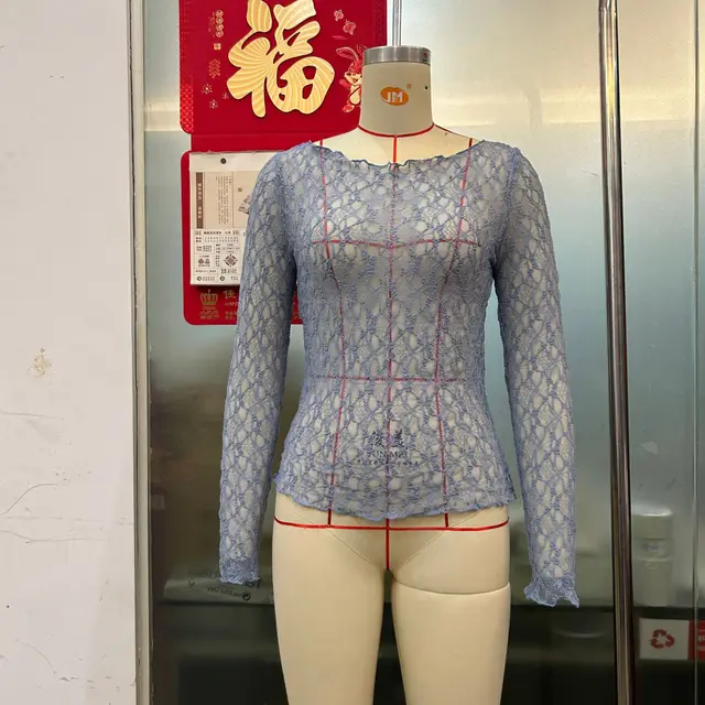 Women's Lace Mesh T shirt Wavy Top Blue - Shop at LoveMi