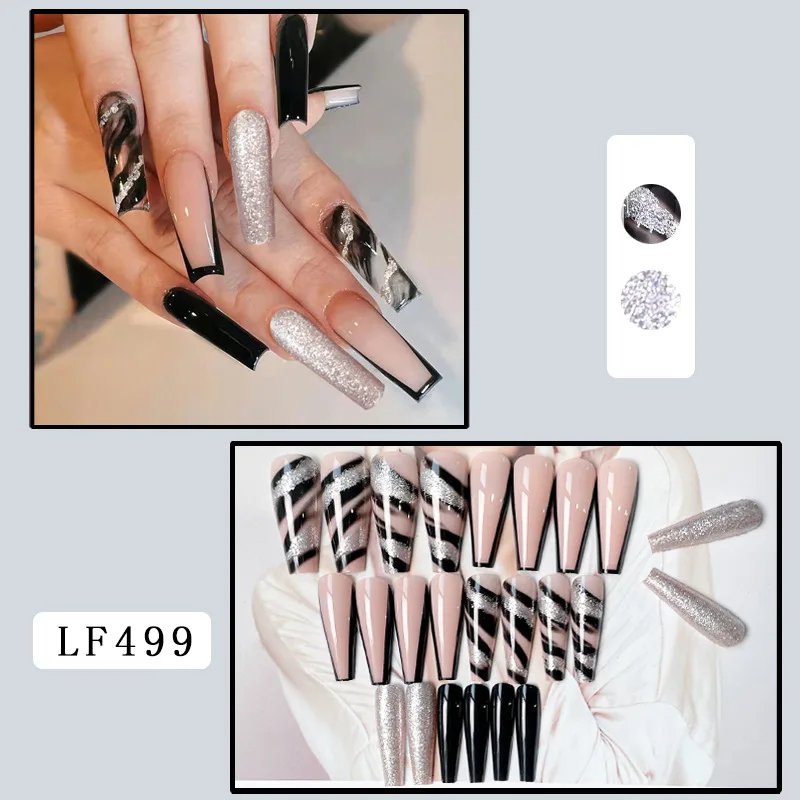 Women's Fashion Personality Patch Wear Armor French Nail Tip Silver Powder - Shop at LoveMi