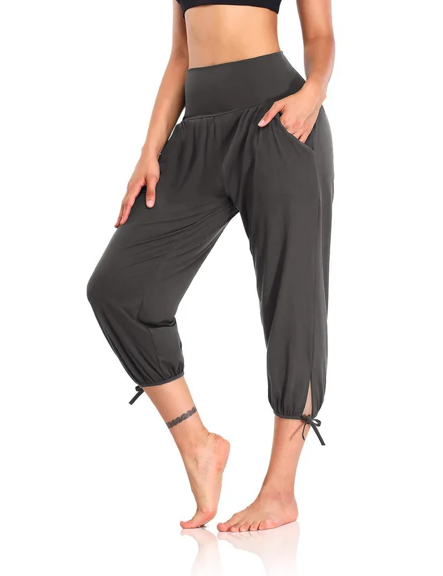 Loose Comfort And Casual Cropped Knitted Jogger Pants Dark Gray - Shop at LoveMi