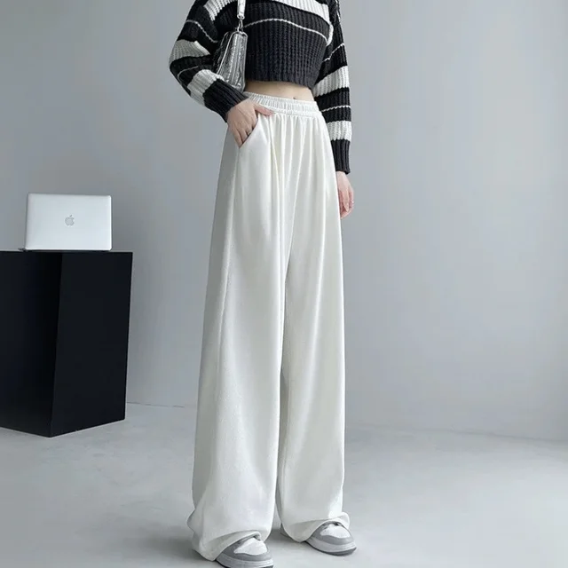 Casual Straight leg Maillard Brown Wide leg Pants For Women 809 Almond White - Shop at LoveMi