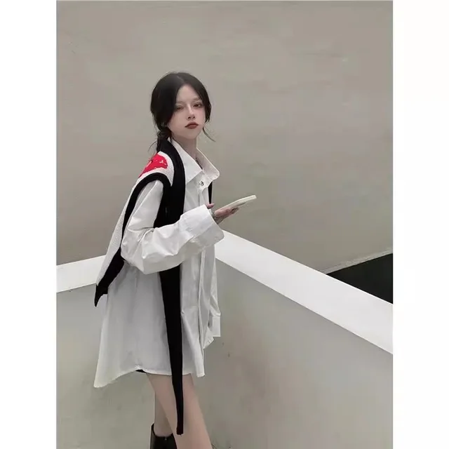 Korean Style Long Sleeve Shirt Cartoon Shawl Sweater Two piece Vest Set Shirt And Shawl - Shop at LoveMi