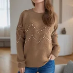 European And American Crew Neck Casual Long-sleeved Sweater - Brown