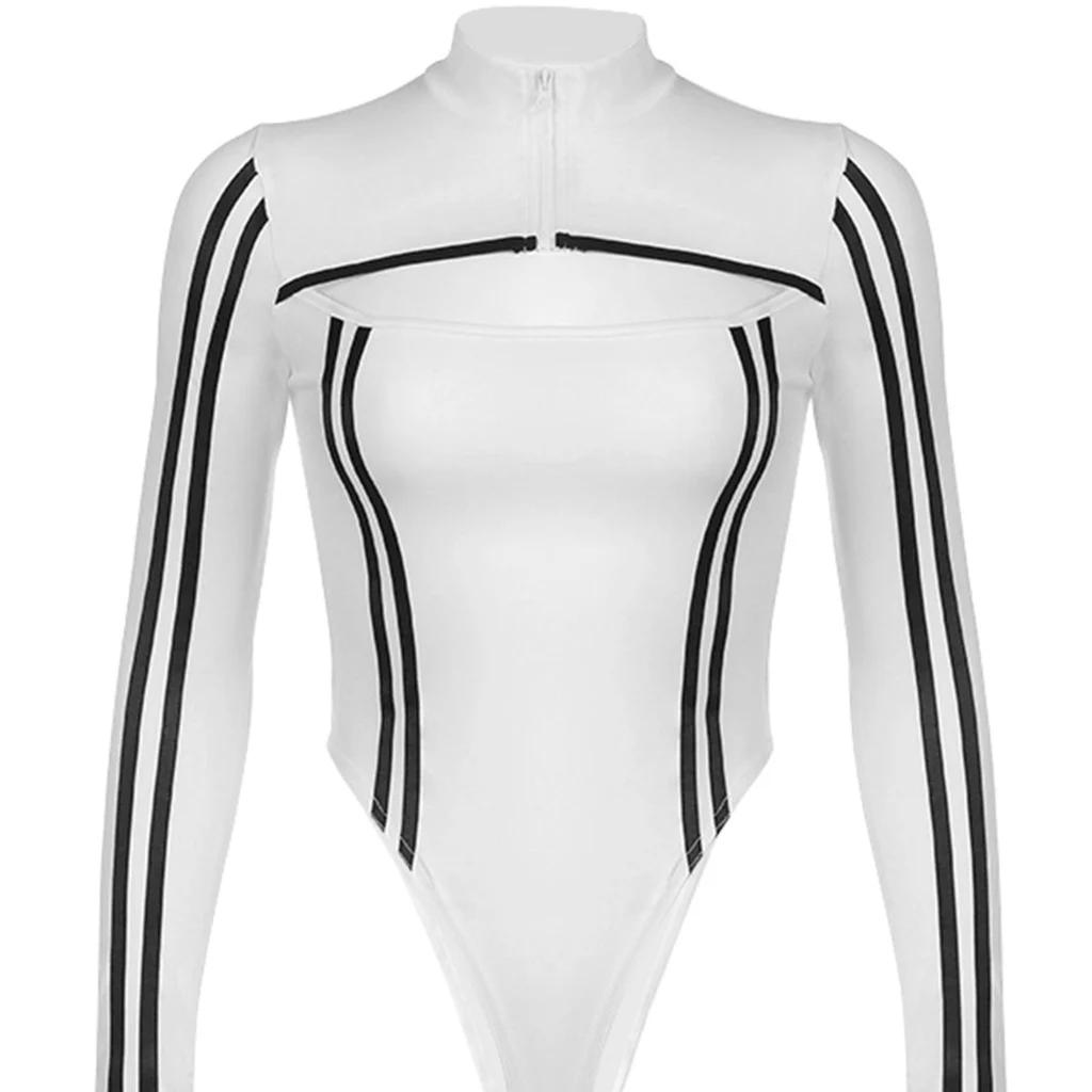 Slim Stripe Fashion Sports Jumpsuit Women - White