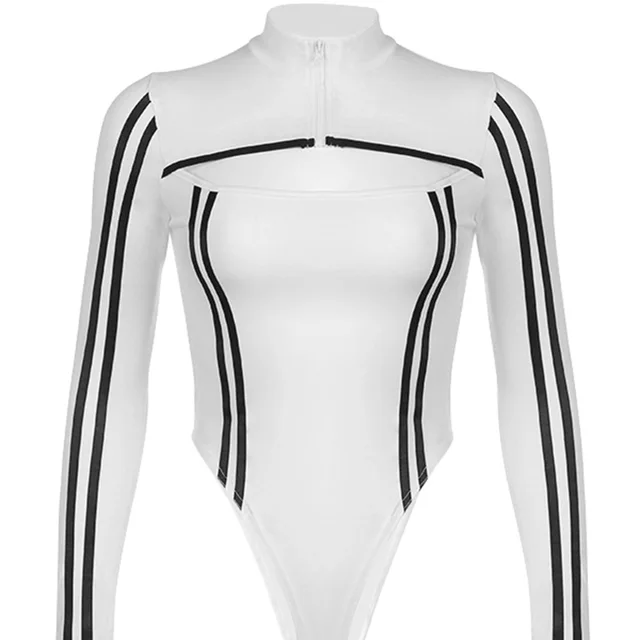 Slim Stripe Fashion Sports Jumpsuit Women White - Shop at LoveMi