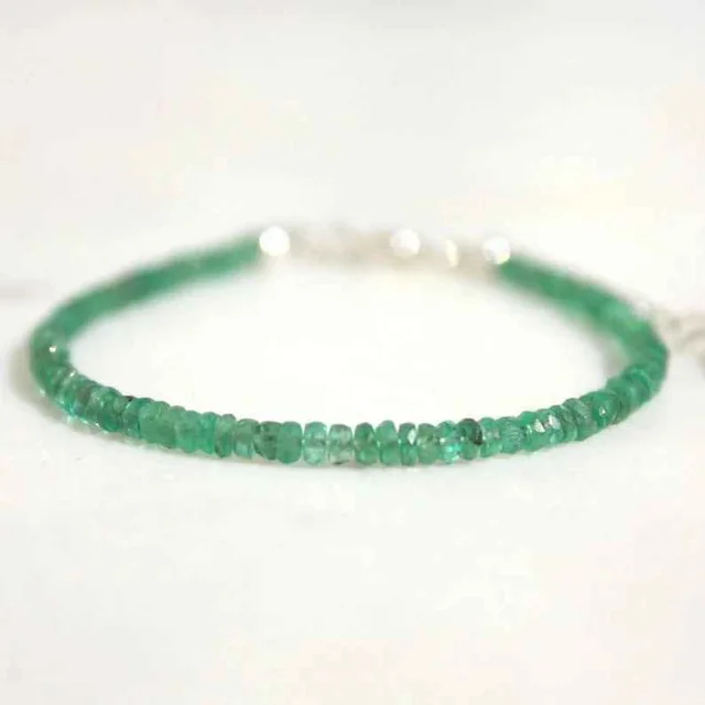 Emerald Genuine Bracelet Dainty 2,5 Mm Faceted Emerald May B Green - Shop at LoveMi