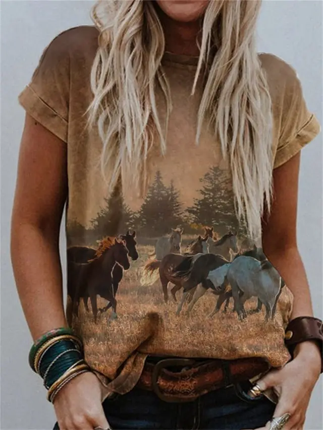 Ethnic Style Graphic Print Crew Neck T shirt 3 Patterns - Shop at LoveMi