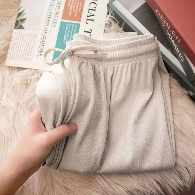 Women's Summer High Waist Loose Drooping Straight Casual Pants Beige - Shop at LoveMi