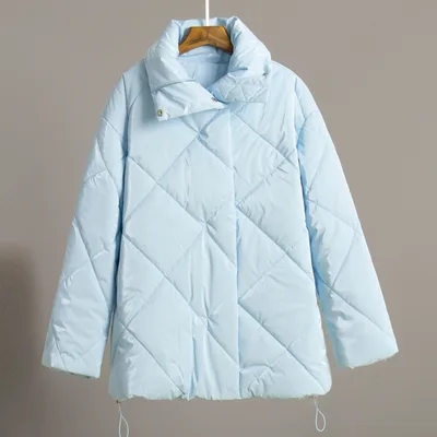 Baggy Matte Glossy Lapel Cotton padded Coat Casual Jacket Sky Blue - Shop at LoveMi