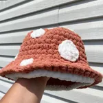 Cute Mob Cap Handmade Knitted Plush Bonnet - Orange