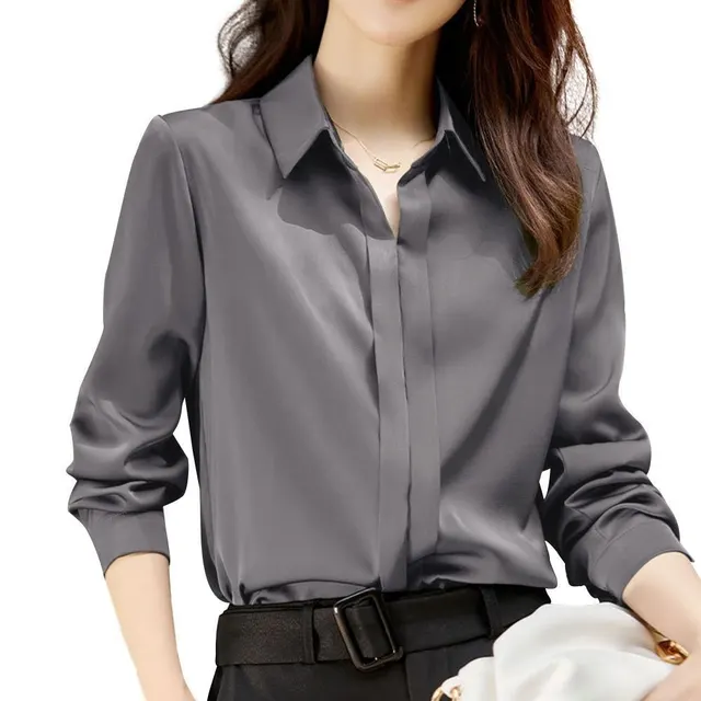 Spring Chic Commuter Satin Shirt Grey - Shop at LoveMi