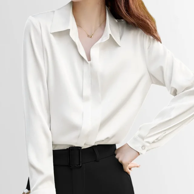 Spring Chic Commuter Satin Shirt White - Shop at LoveMi