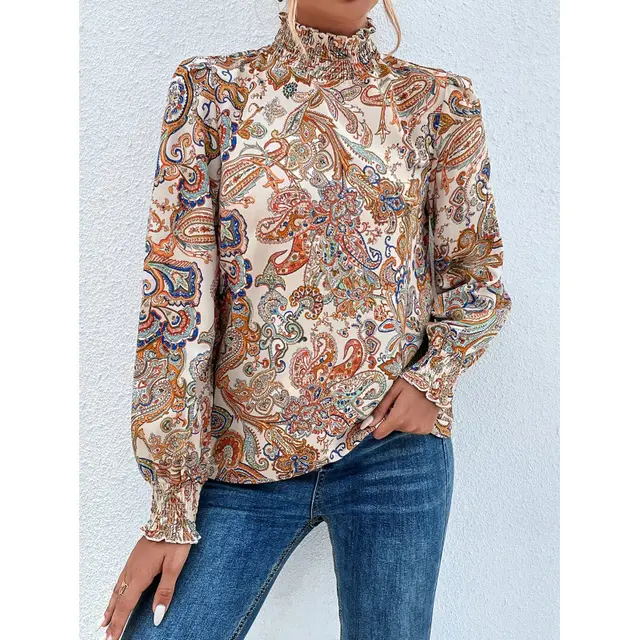 Women's Fashion Printed Cool Long Sleeve Top Apricot - Shop at LoveMi