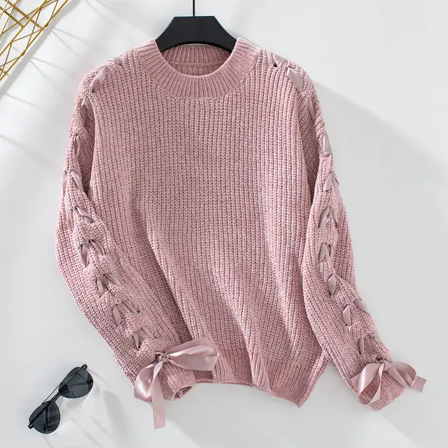 Women's Lace up Bow Pullover Top Pink - Shop at LoveMi
