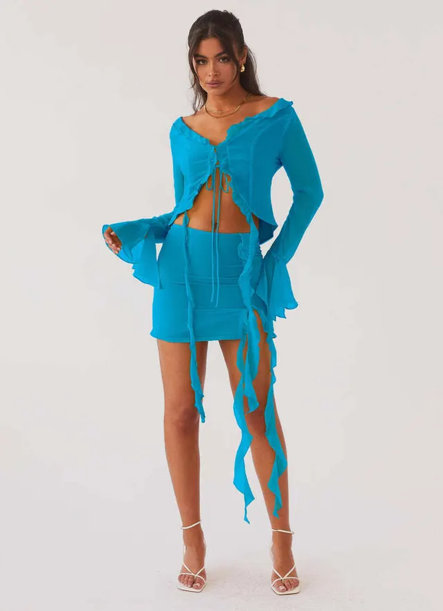 New Sexy Tassel Lace Long sleeved Hip Skirt Suit Emerald - Shop at LoveMi