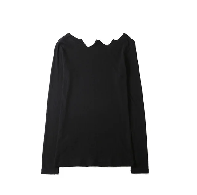 Long Sleeve Top Serrated Irregular Collar Base Black - Shop at LoveMi