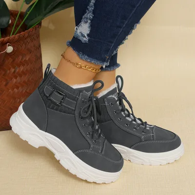 Plus Size Fleece lined Thicker High top Women's Platform Boots Gray - Shop at LoveMi
