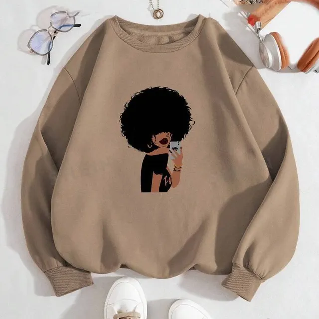 Figures Pattern Warm Lined Sweatshirt Coffee Brown - Shop at LoveMi